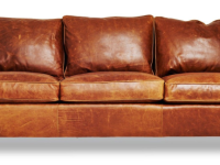 mid-century modern flat arm sofa in brown leather