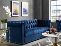tufted shelter arm sofa in blue velvet
