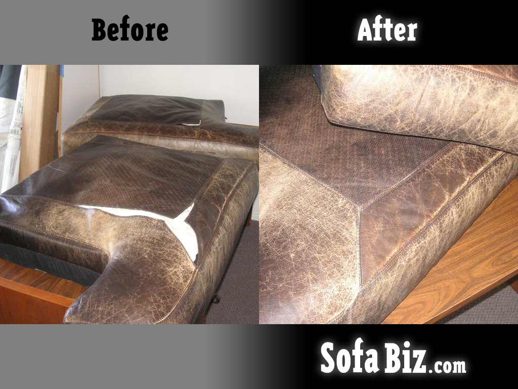 Before and After: Leather sofa cushions reupholstery