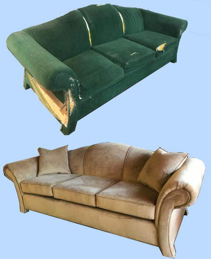 Before and After Rolled Arm Sofa in Caramel