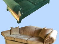 Before and After Rolled Arm Sofa in Caramel